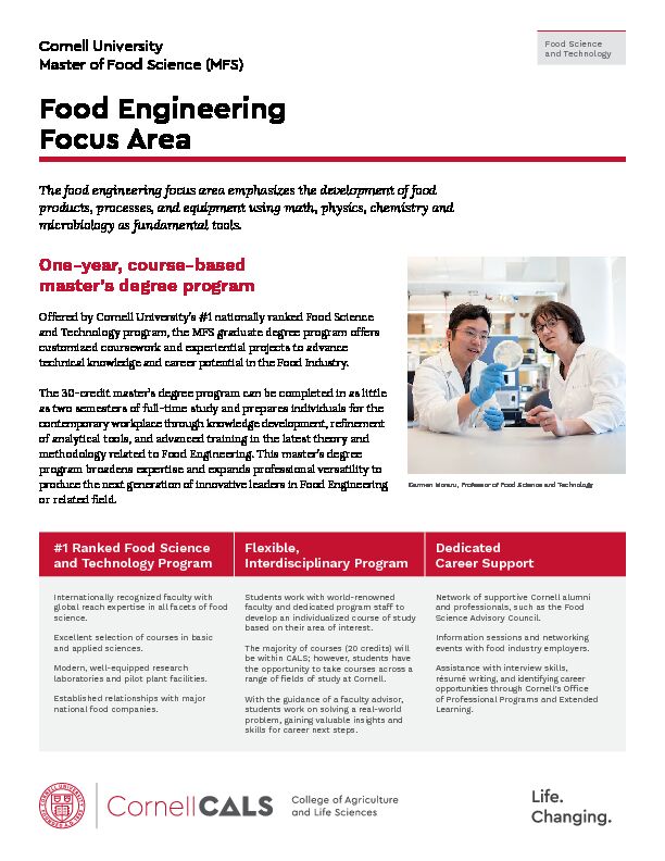 [PDF] Food Engineering Focus Area - Cornell CALS