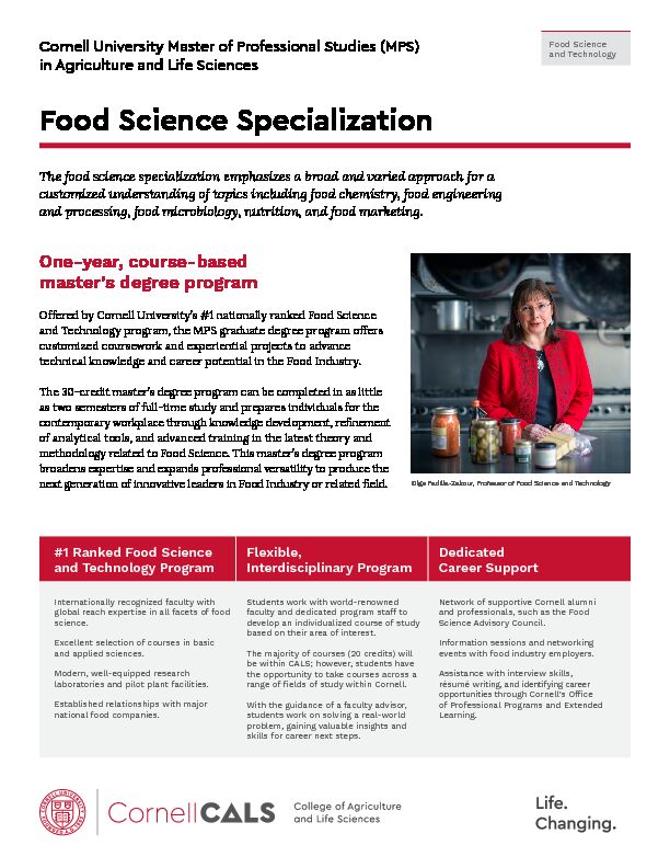 [PDF] Food Science Specialization - Cornell CALS - Cornell University