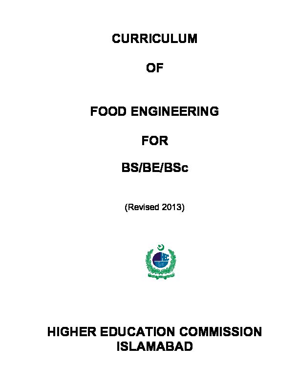 [PDF] CURRICULUM OF FOOD ENGINEERING FOR BS/BE/BSc - HEC