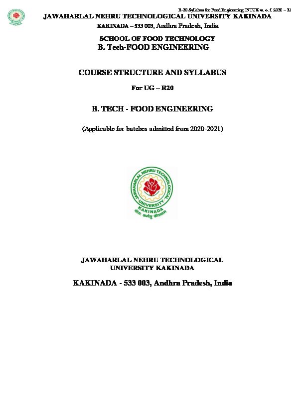 [PDF] FOOD ENGINEERING KAKINADA - 533 003, Andhra Pradesh, India