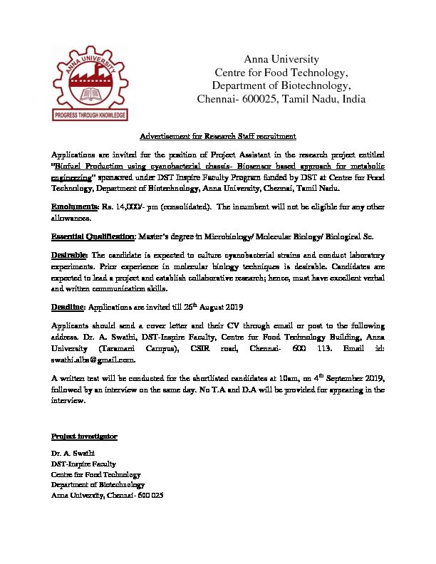 [PDF] Anna University Centre for Food Technology, Department of