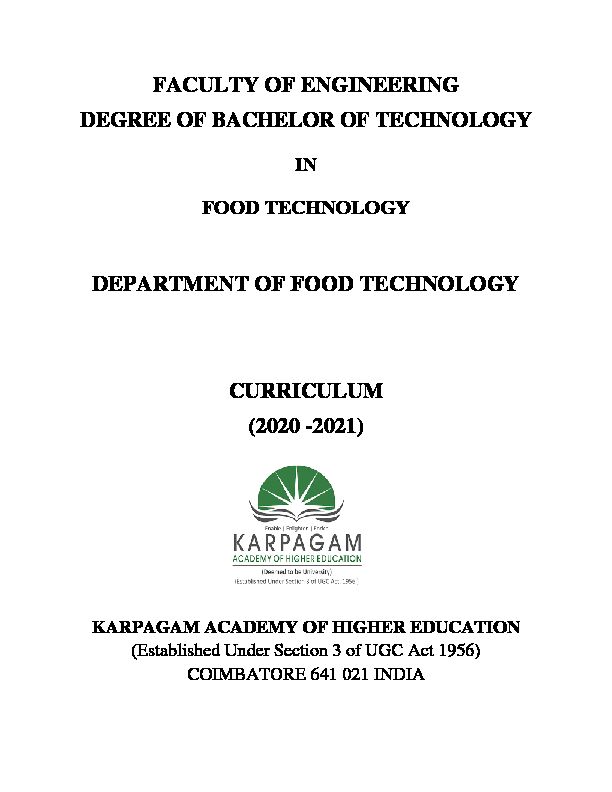 [PDF] Department of Food Technology CURRICULUM (2020 -2021)