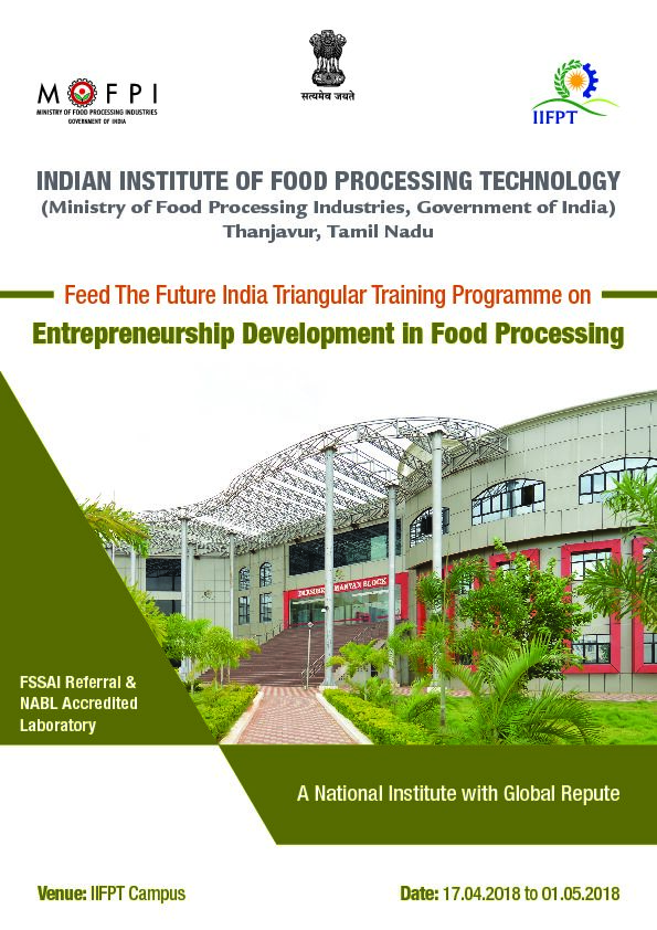 [PDF] Indian Institute of Food Processing Technology (IIFPT) - MANAGE