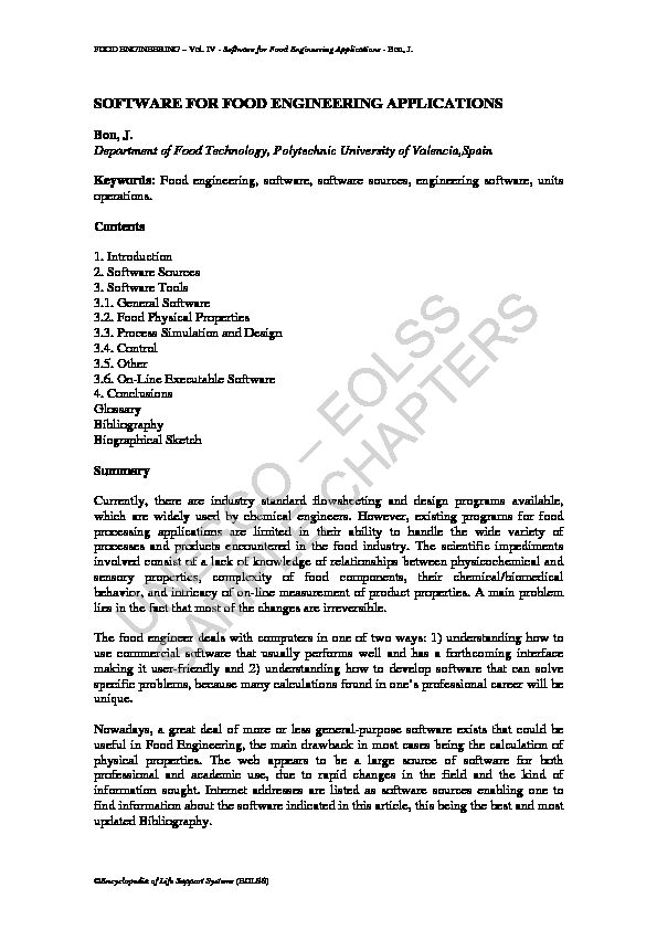 [PDF] Software for Food Engineering Applications - Encyclopedia of Life