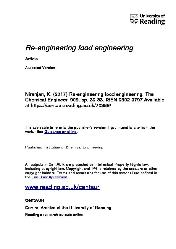 [PDF] Reengineering food engineering - CentAUR - University of Reading