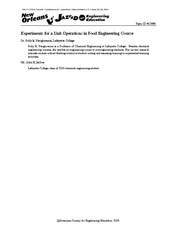 [PDF] Experiments for a Unit Operations in Food Engineering Course