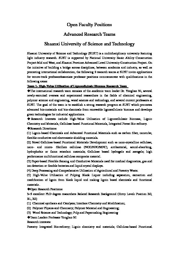 [PDF] Open Faculty Positions Advanced Research Teams Shaanxi