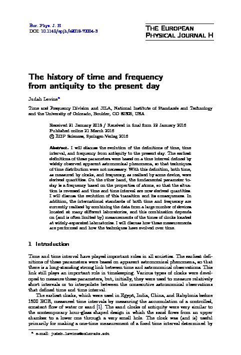 The history of time and frequency from antiquity to the present day