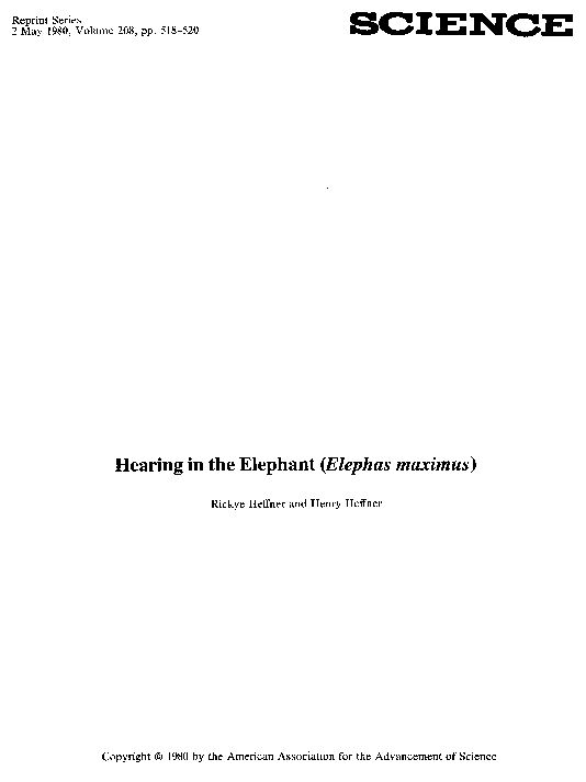 Hearing in the elephant (Elephas maximus) - The University of Toledo