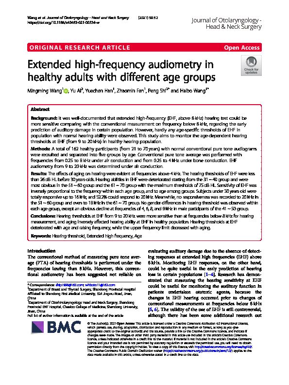 Extended high-frequency audiometry in healthy adults with different