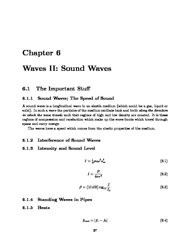 Chapter 6 Waves II: Sound Waves