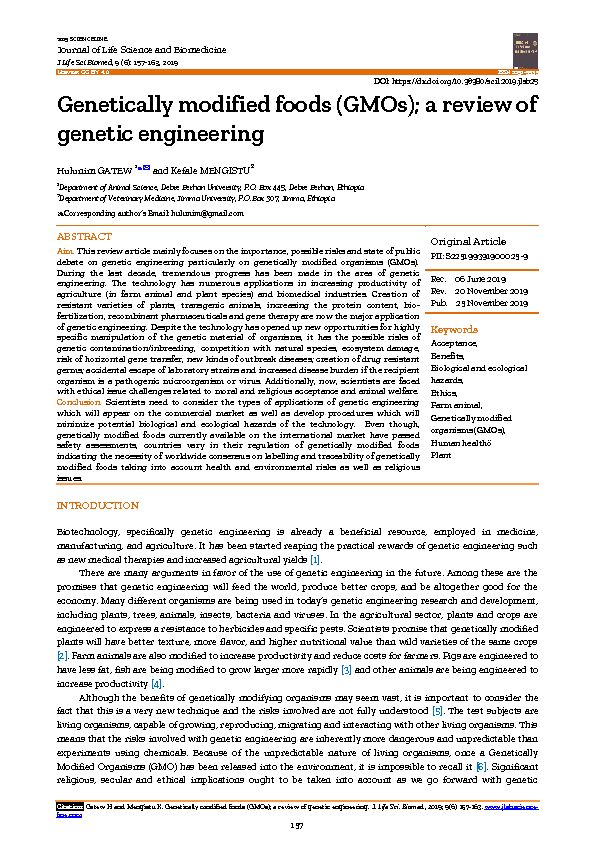 [PDF] Genetically modified foods (GMOs); a review of genetic engineering