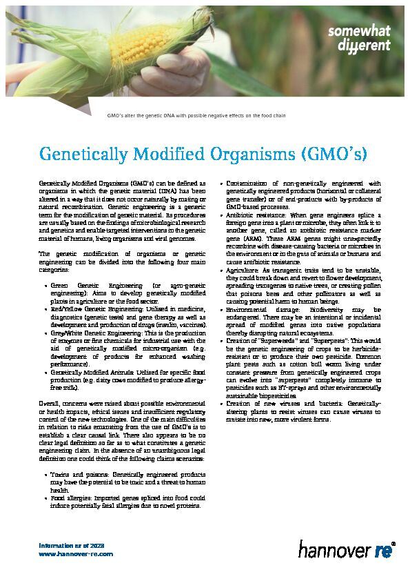 [PDF] Genetically Modified Organisms (GMOs) - Hannover Re
