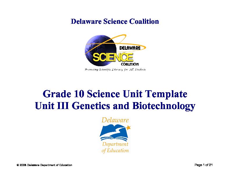 [PDF] Grade 10 Science Unit Template Unit III Genetics and Biotechnology