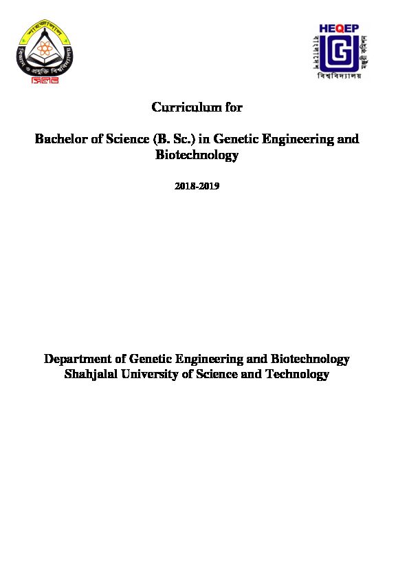 [PDF] Curriculum for Bachelor of Science (B Sc) in Genetic Engineering