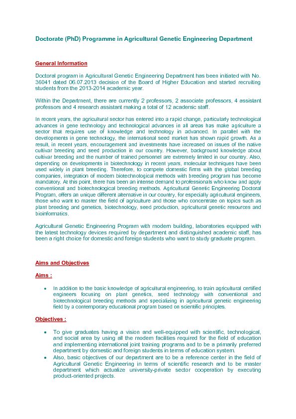 [PDF] Doctorate (PhD) Programme in Agricultural Genetic Engineering