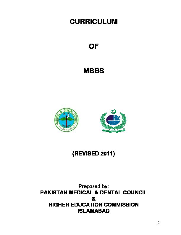 [PDF] CURRICULUM OF MBBS - HEC