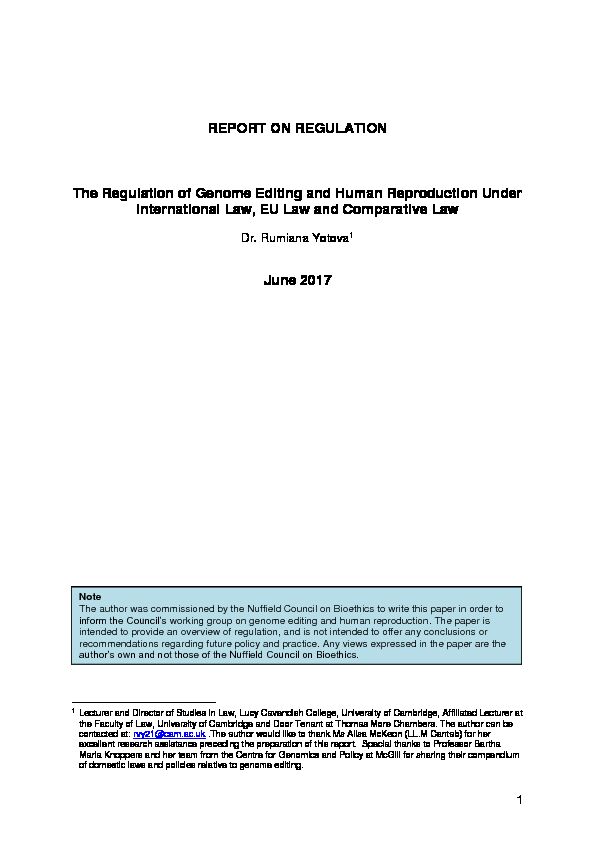 [PDF] REPORT ON REGULATION The Regulation of Genome Editing and