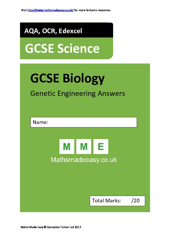 [PDF] 4624 GCSE, Biology AQA, OCR, EDEXCEL Genetic Engineering