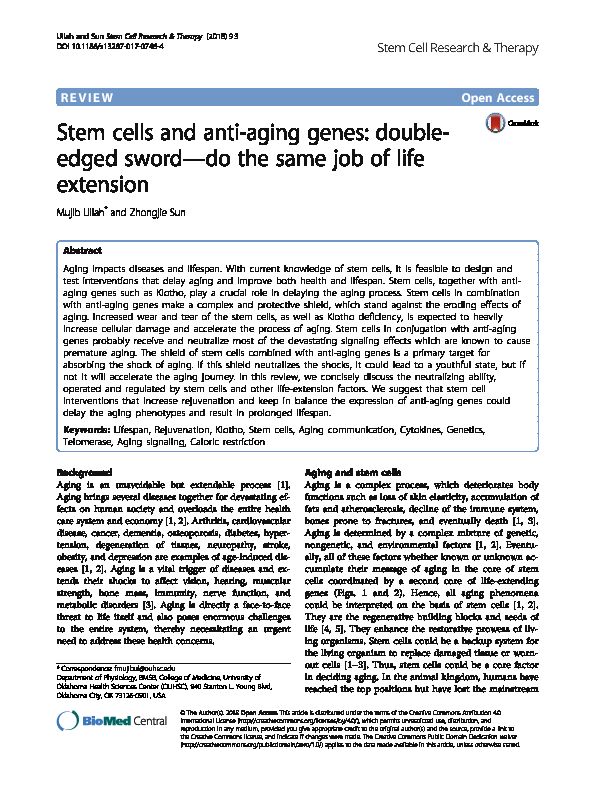 [PDF] Stem cells and anti-aging genes: double-edged sword—do the