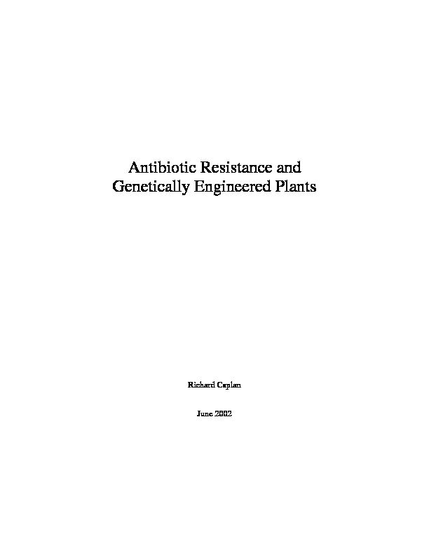 [PDF] Antibiotic Resistance and Genetically Engineered Plants