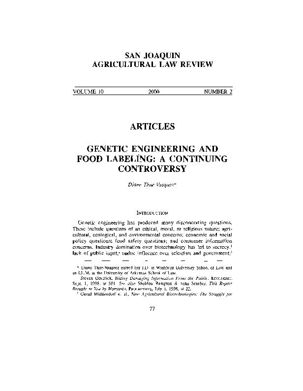 [PDF] ARTICLES GENETIC ENGINEERING AND FOOD LABELiNG