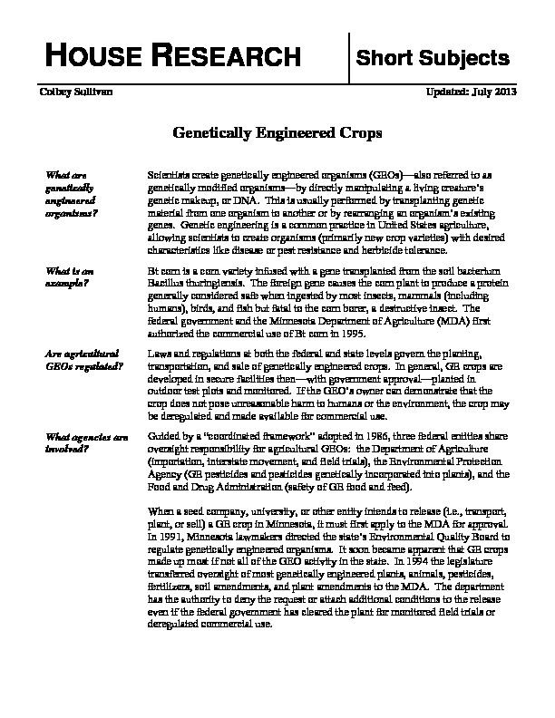 [PDF] Genetically Engineered Crops - Minnesota House of Representatives