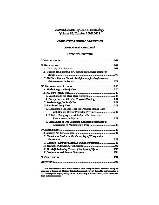 [PDF] Regulating Genetic Advantage - Harvard Journal of Law & Technology