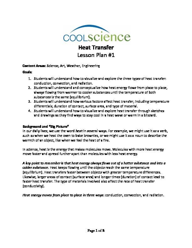 [PDF] Heat Transfer Lesson Plan   - Cool Science