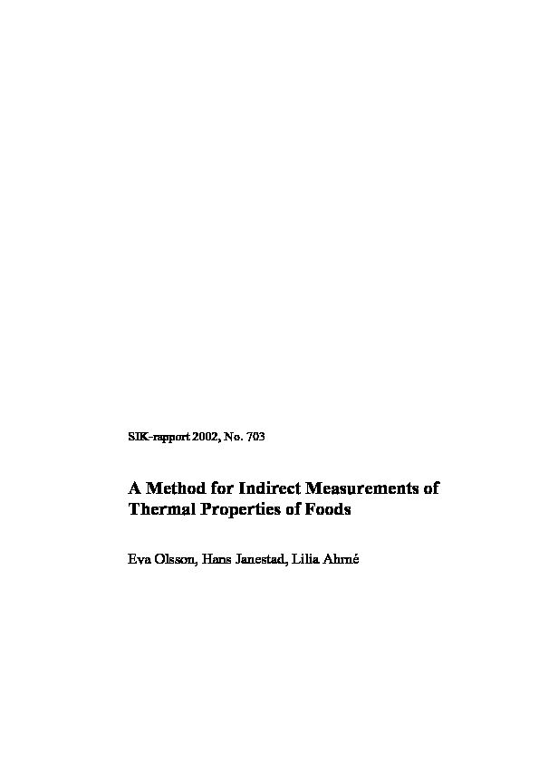 [PDF] A Method for Indirect Measurements of Thermal Properties of Foods