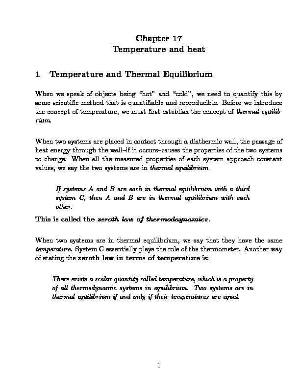 [PDF] Chapter 17 Temperature and heat 1 Temperature and Thermal