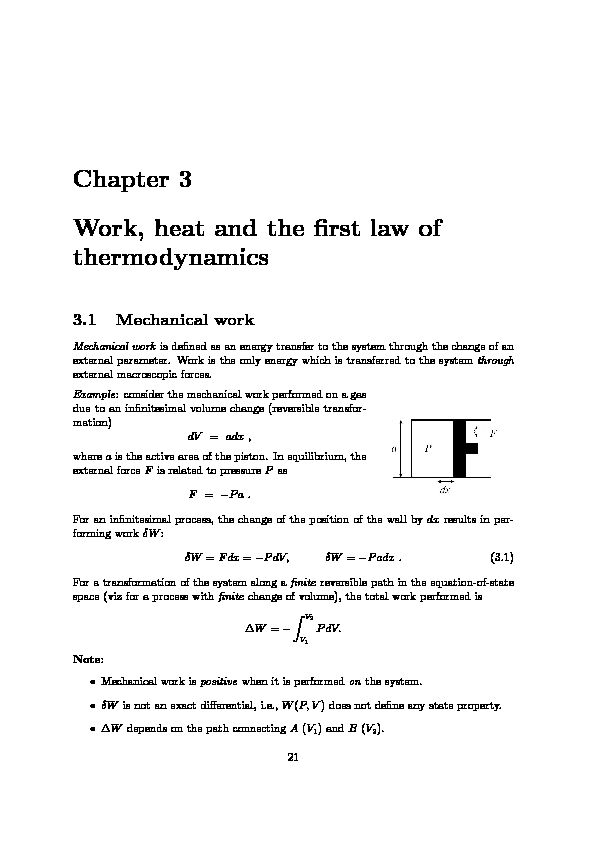 [PDF] Chapter 3 Work, heat and the first law of thermodynamics