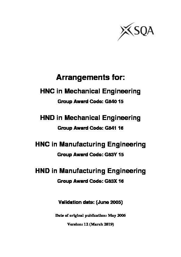 HND in Mechanical Engineering HNC in Manufacturing