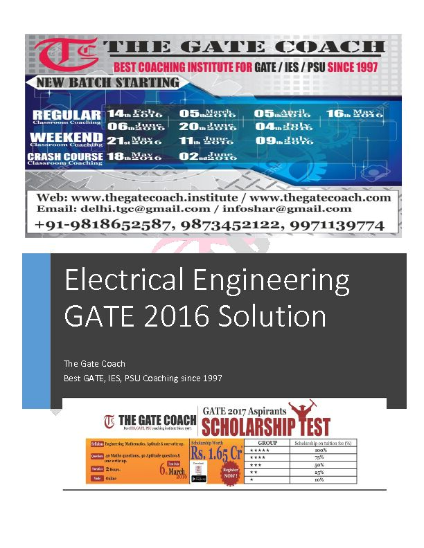 Electrical Engineering GATE 2016 Solution