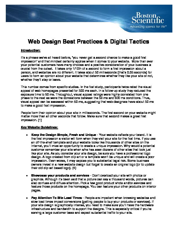 [PDF] Web Design Best Practices & Digital Tactics  Boston Scientific