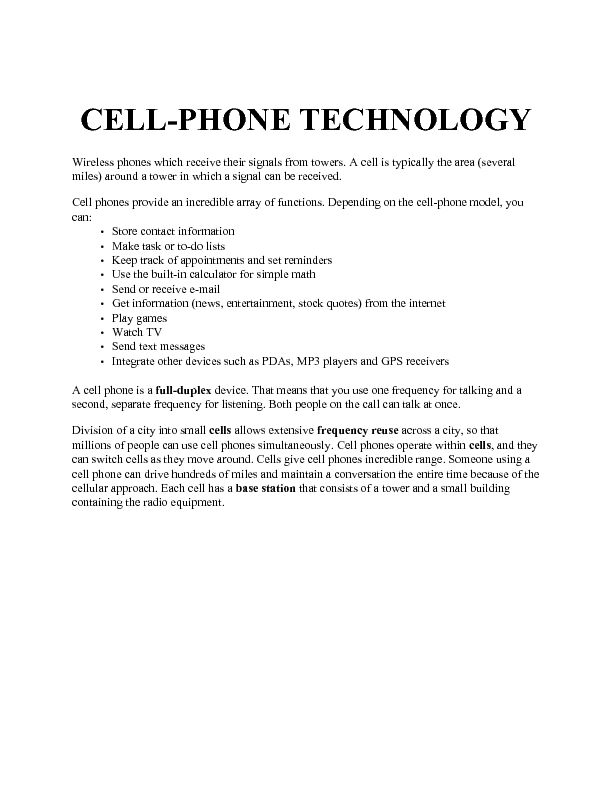 CELL-PHONE TECHNOLOGY - WikiEducator