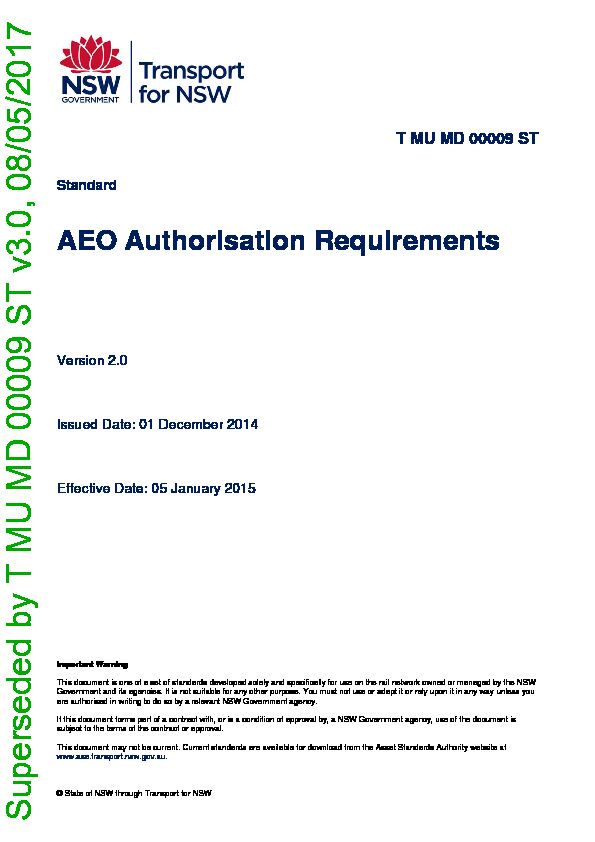 T MU MD 00009 ST AEO Authorisation Requirements