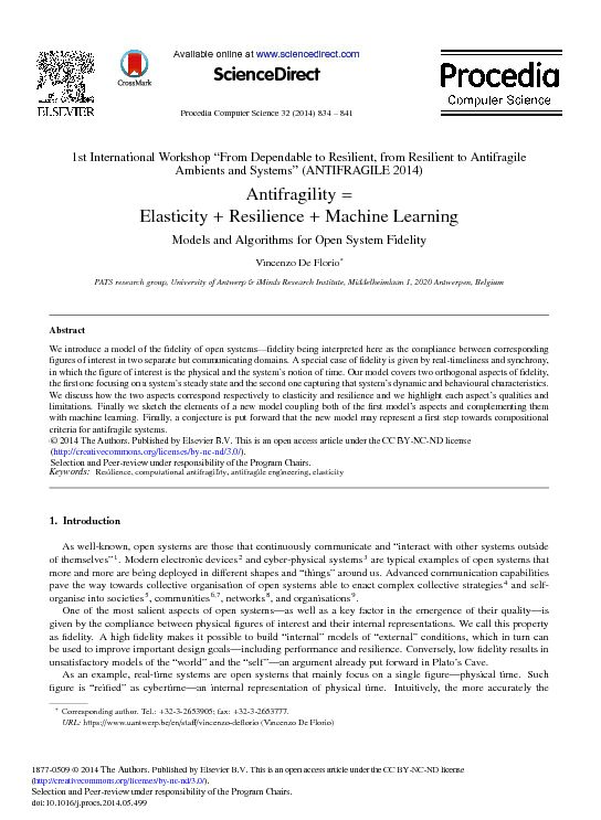 [PDF] Antifragility = Elasticity   Resilience   Machine Learning