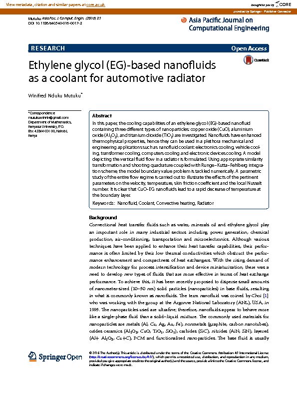 [PDF] Ethylene glycol (EG)-based nanofluids as a coolant for  - CORE