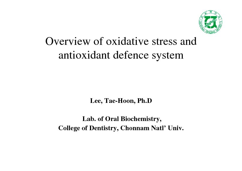 [PDF] Overview of oxidative stress and antioxidnat defence system
