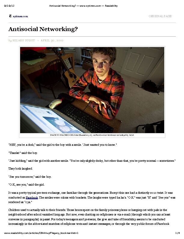 [PDF] Antisocial Networking? — wwwnytimescom — Readability