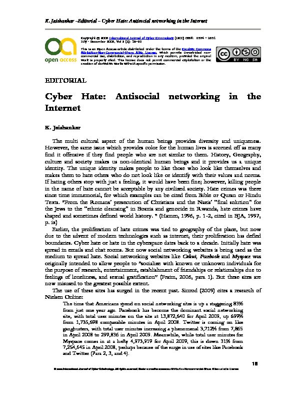 [PDF] Cyber Hate: Antisocial networking in the Internet - DrArif YILDIRIM
