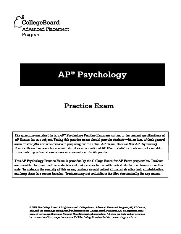 [PDF] AP® Psychology Practice Exam - Ms Clark: Henry Clay High School
