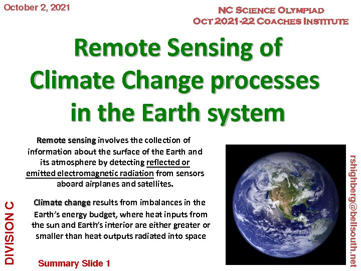 Remote Sensing of Climate Change processes in the Earth system