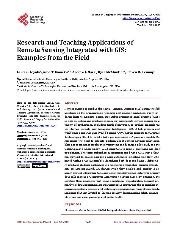 Research and Teaching Applications of Remote Sensing Integrated