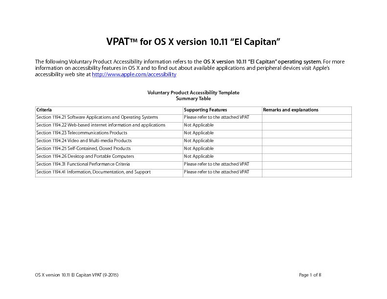 [PDF] VPAT™ for OS X version 1011 “El Capitan” - Apple