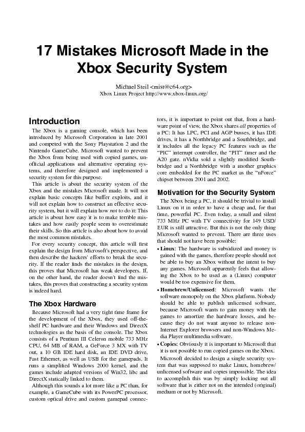 [PDF] 17 Mistakes Microsoft Made in the Xbox Security System