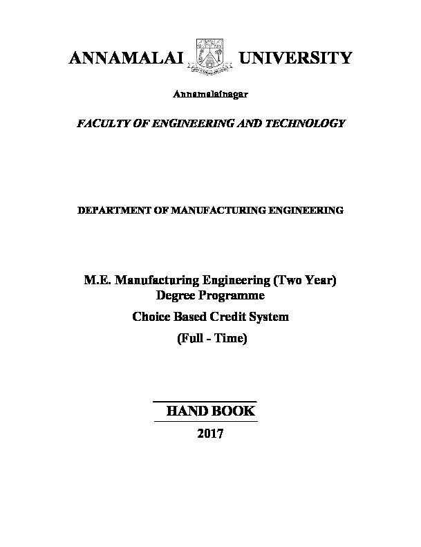 ME Manufacturing Engineering Full - Time (Regulations