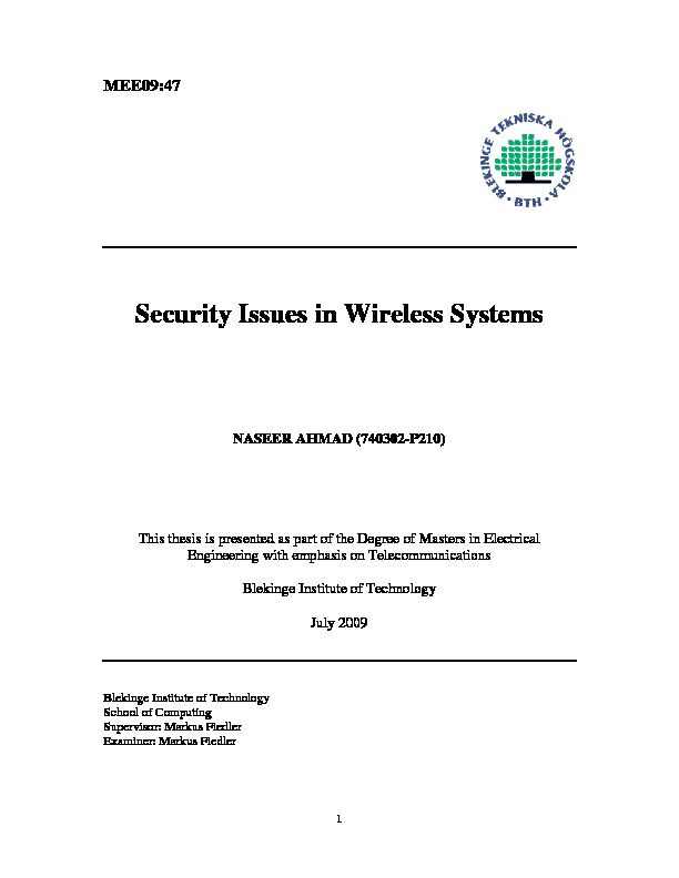 [PDF] Security Issues in Wireless Systems - DiVA