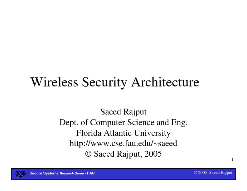 [PDF] Wireless Security Architecture - Florida Atlantic University